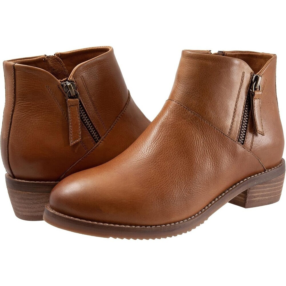 SoftWalk Roselle Women's US 6.5WW Luggage Leather Double Zip Ankle Boots HAWK545